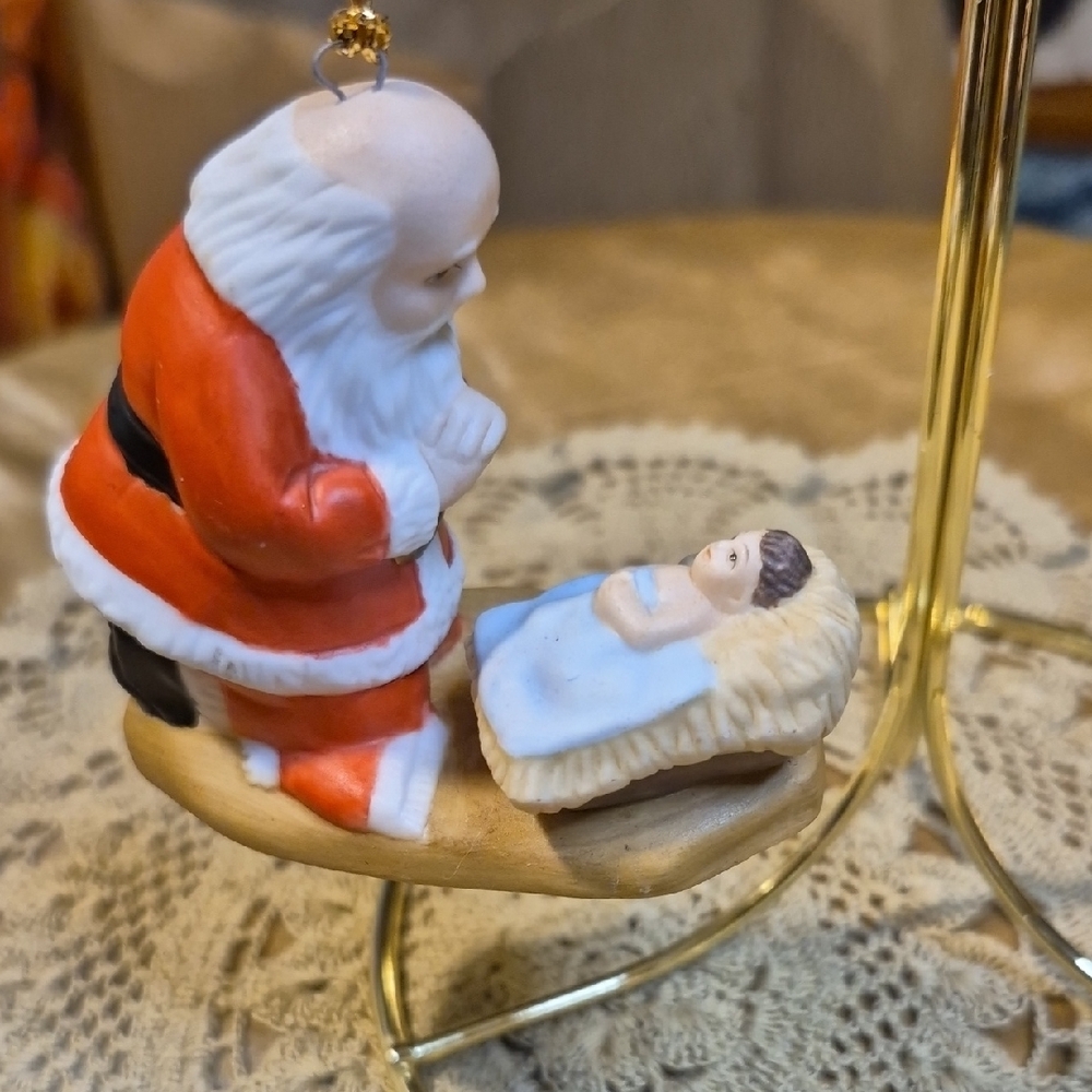 Festive Santa and Baby Ornament - Red and White